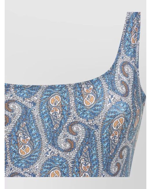Etro Blue Paisley Scoop Neck Sleeveless One Piece
