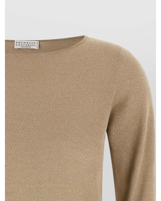Brunello Cucinelli Natural Sparkling Boat Neck Cashmere Silk Sweater