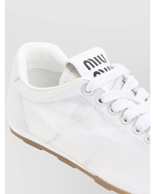 Miu Miu White Lace Up Sneakers Retro Inspired Design