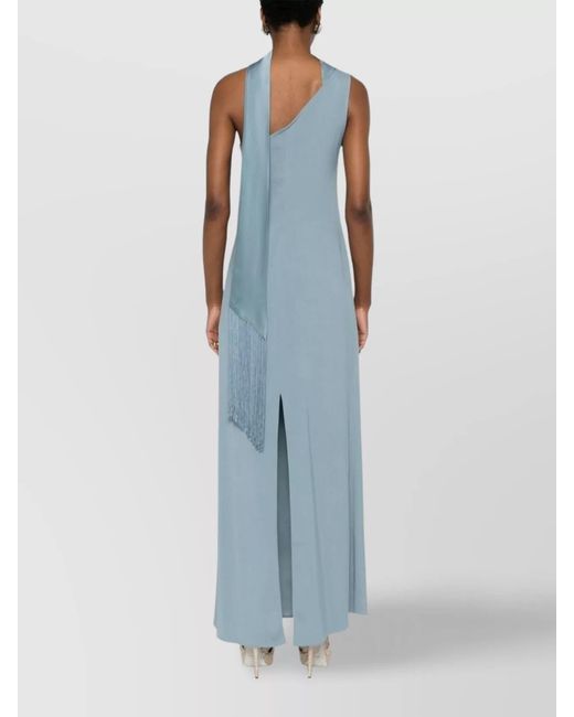 Taller Marmo Blue Crepe Asymmetric One-Shoulder Maxi Dress