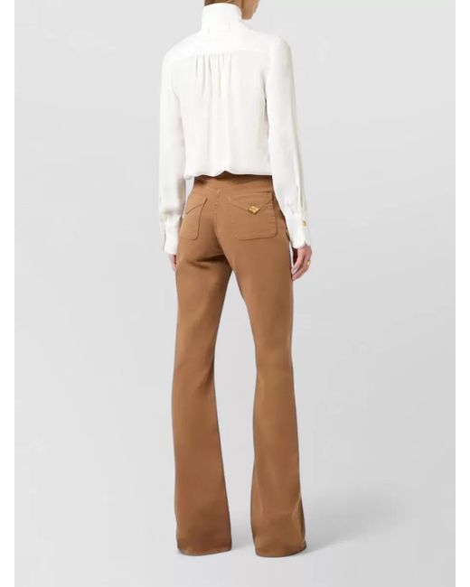 Elisabetta Franchi White Viscose Georgette V-Neck Long-Sleeve Relaxed-Fit Blouse