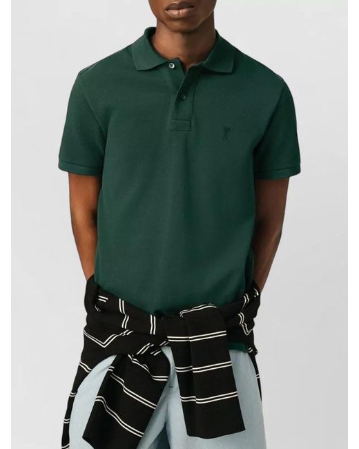 AMI Green Short Sleeve Polo Shirt Regular Fit for men
