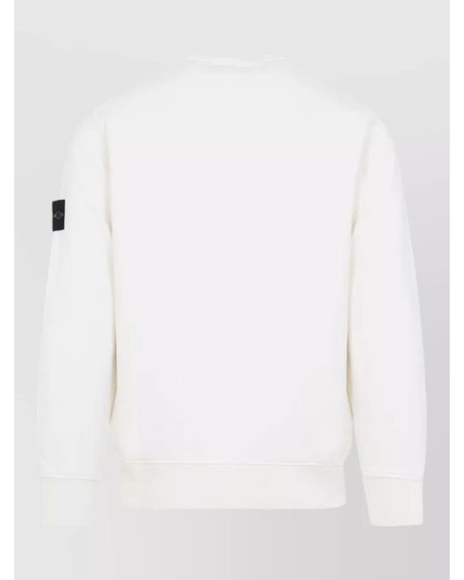 Stone Island White Cotton Fleece Sweater Long Sleeves Crewneck for men