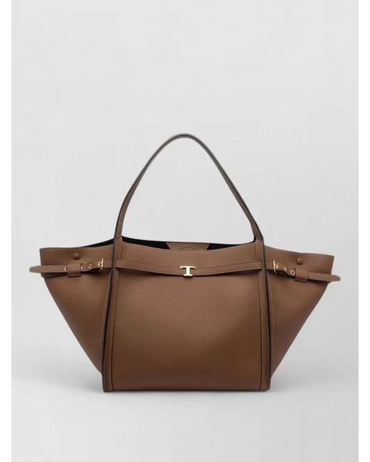 Tod's Brown T Medium Leather Structured Shoulder Tote