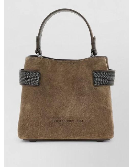 Brunello Cucinelli Natural Essence Shoulder Bag Suede Monile Bands