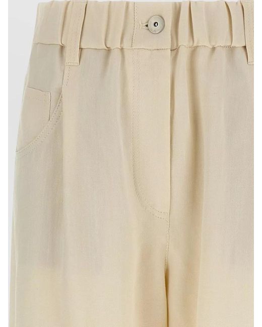 Brunello Cucinelli Natural Belted Cropped Trousers