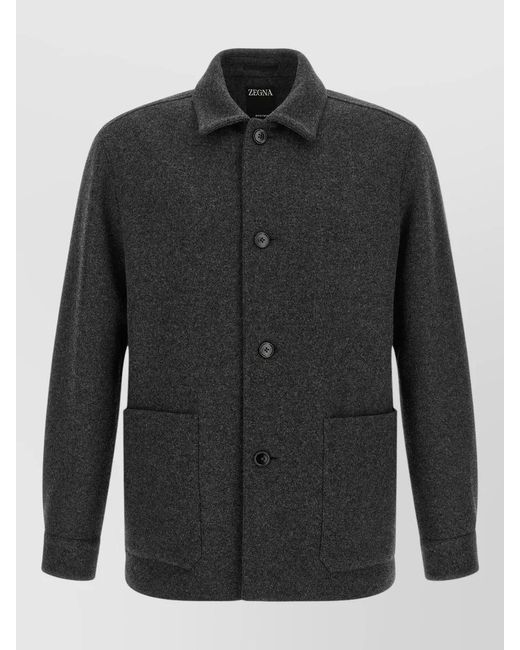 Zegna Black Cashmere Wool Jersey Overshirt for men