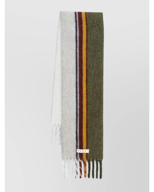Marni White Scarf Striped Fringed Ends for men
