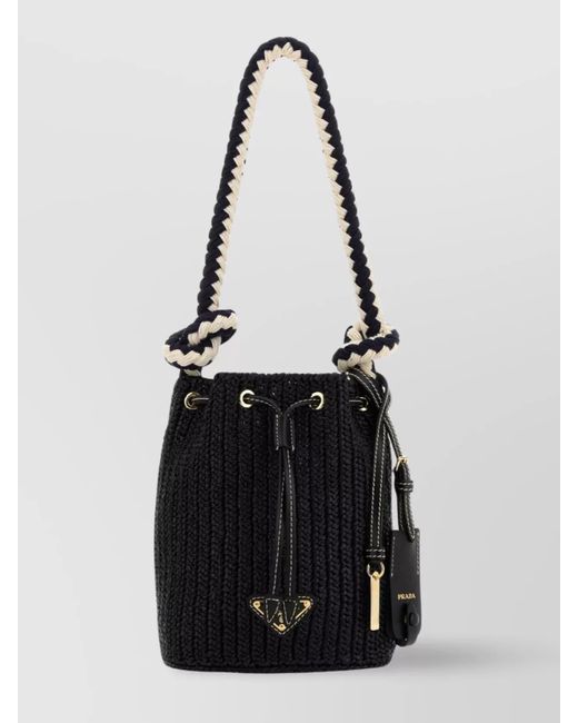 Prada Bucket Raffia Mini Bucket Bag in Black | Lyst