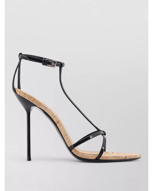 Paris Texas Black Leather T-Strap Sandals