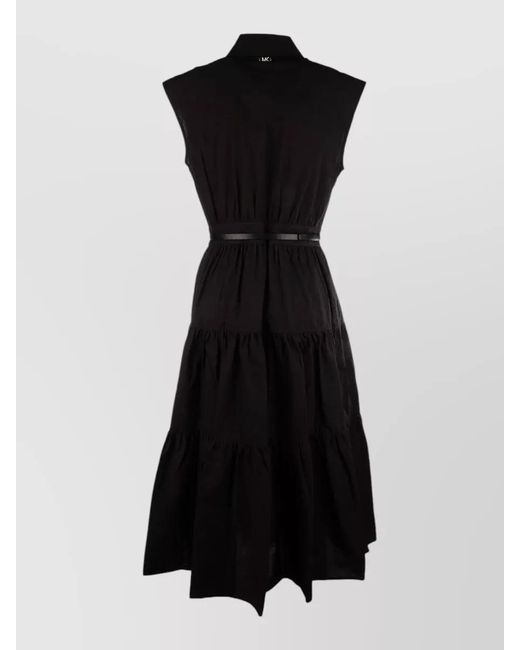 Michael Kors Black Dress Belted Waist Sleeveless Tiered Skirt