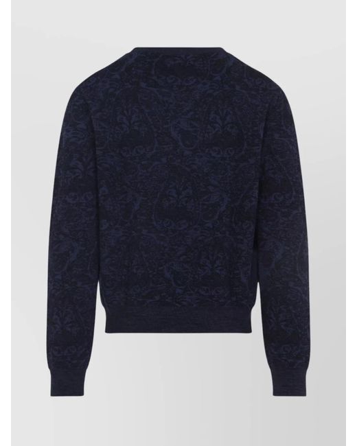 Etro Blue Ribbed Paisley Crewneck Sweatshirt for men