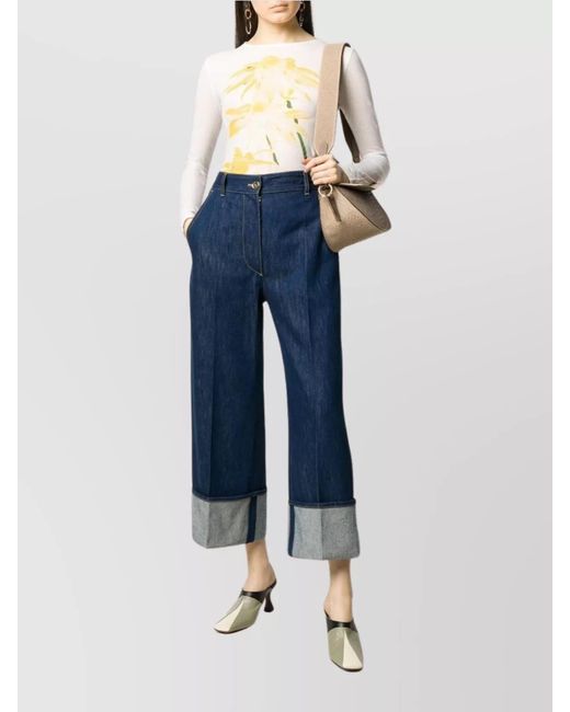 Patou Blue Denim High-Rise Straight-Leg Cropped Jeans