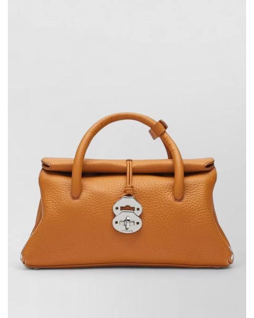 Zanellato Brown Shoulder Bag Top Handle Pebbled Texture