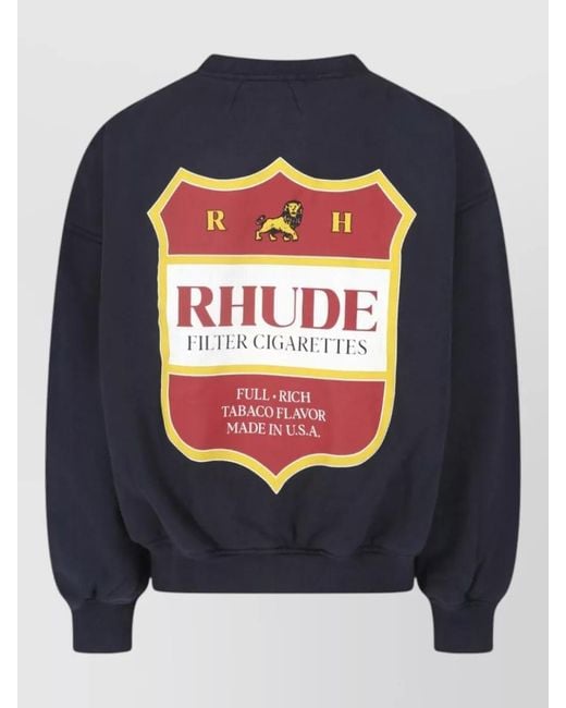 Rhude Blue Crew Neck Graphic Print Long Sleeve Top for men