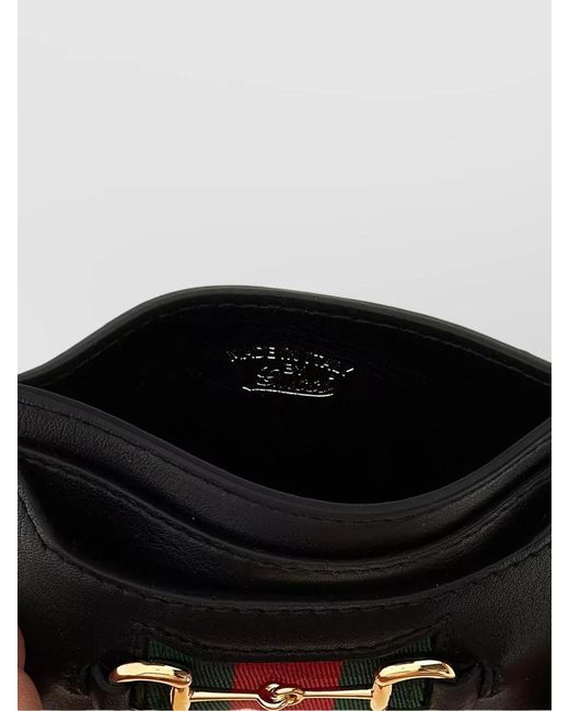 Gucci Black Horsebit Web Stripe Leather Card Holder