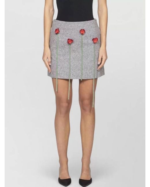 Moschino Gray High Waist Mini Skirt Floral Embellishments