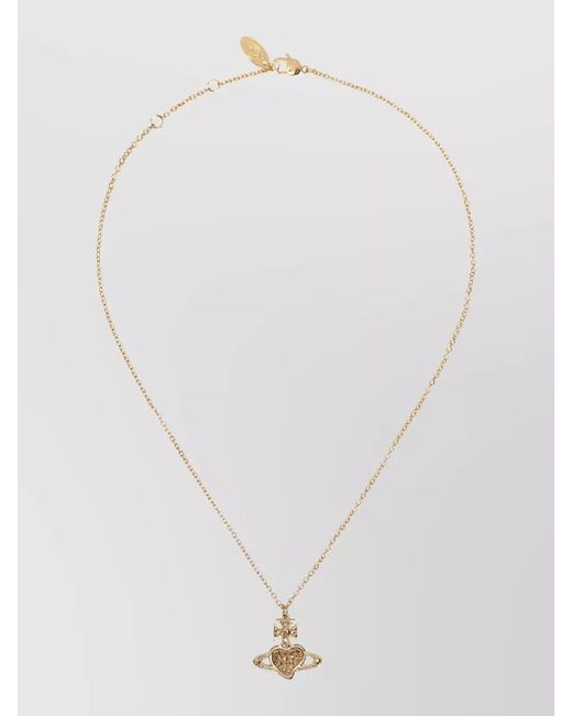 Vivienne Westwood White Necklace Heart Logo Pendant Crystal Detail