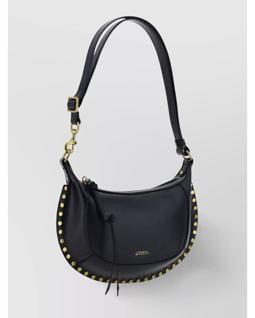Isabel Marant Black Oskan Moon Calf Leather Studded Shoulder Bag