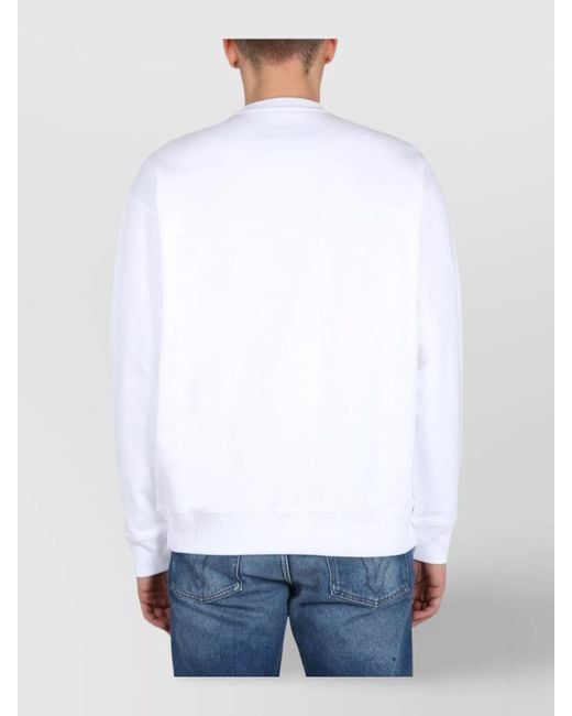Moschino White Ribbed Cross-Neck Sweatshirt for men