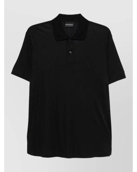 Emporio Armani Black Straight Cut Polo Shirt Short Sleeves Collar for men