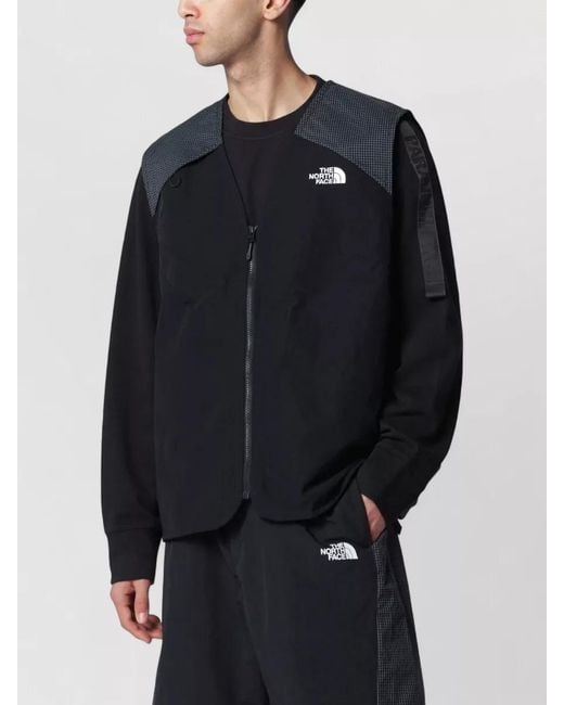 The North Face Black Sleeveless Jacket Checkered Shoulder Panels for men