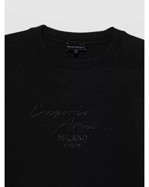 Emporio Armani Black Ribbed-Hem Cotton Crewneck Sweatshirt