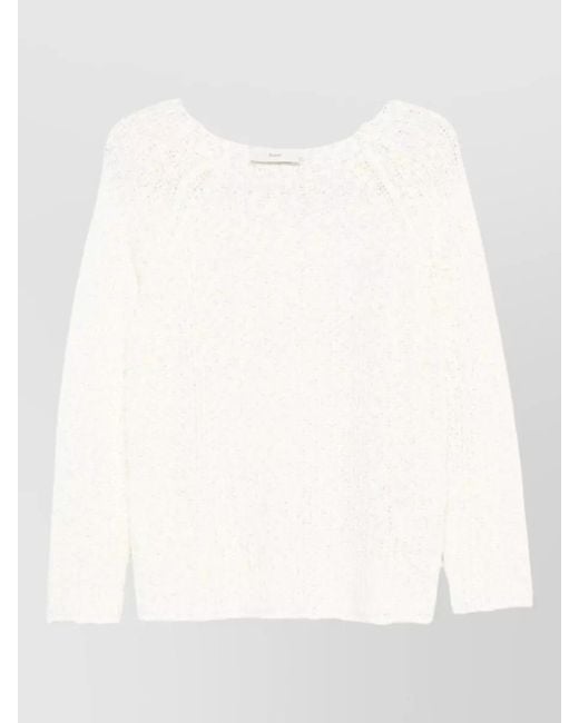 DUNST White Crochet Crewneck Sweater Long Sleeves