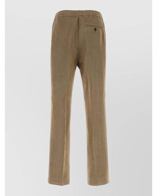 Ferragamo Natural Linen Blend Straight Leg Button Trousers for men