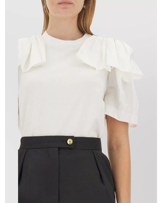 McQueen White Ruffled Cotton T-Shirt