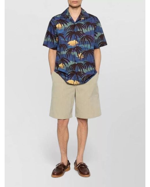 Drole de Monsieur Blue Tropical Camp Collar Shirt for men