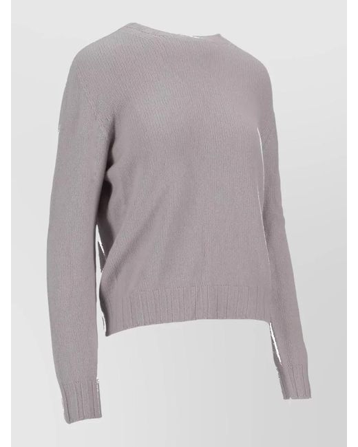 LA ROSE Gray Crew Neck Knitwear Long Sleeves Ribbed Trims
