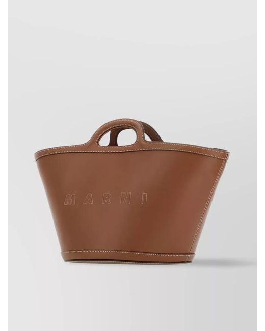 Marni Brown Tropicalia Small Leather Tote Bag