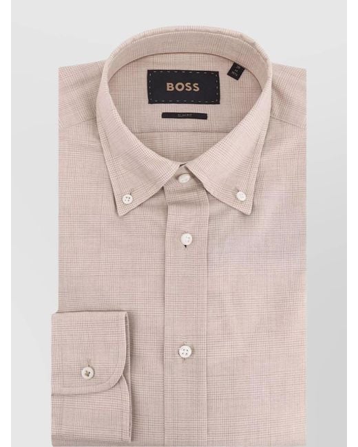 Boss Pink Tailored Cotton Shirt Buttoned Collar for men
