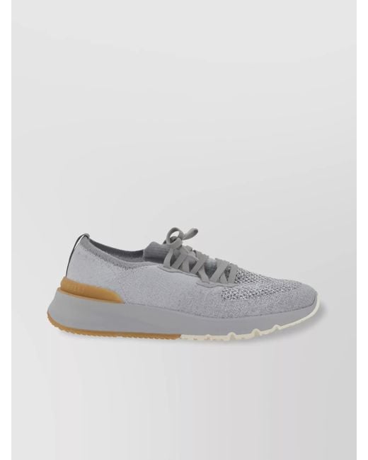 Brunello Cucinelli Gray Cotton Knit Low-Top Sneakers for men