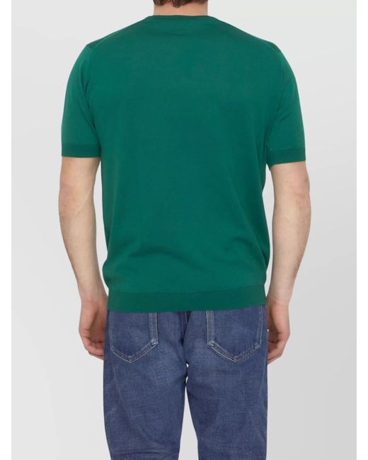 John Smedley Green Cotton Ribbed Regular-Fit Short-Sleeve Crewneck Jumper for men