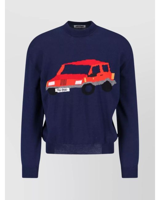 Magliano Blue Graphic Design Crew Neck Long Sleeve Sweater for men