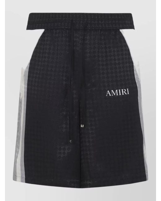 Amiri Blue Viscose Logo Print Paneled Deck Shorts for men