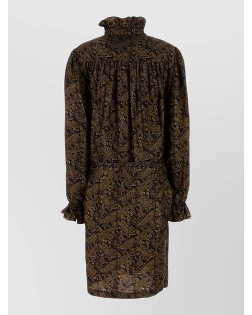 Saint Laurent Multicolor Twill Dress Paisley Pattern Belted Waist