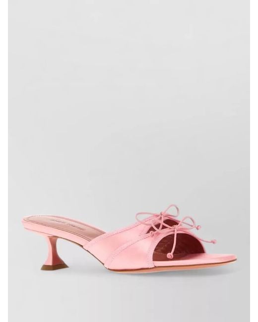 AMINA MUADDI Pink Eleonora Satin Bow Kitten Heel Mules