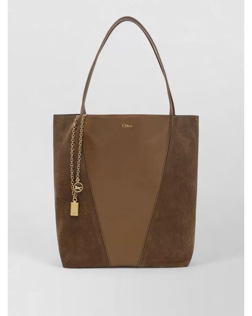 Chloé Natural Tote Bag Chain Detail Dual Material Handles