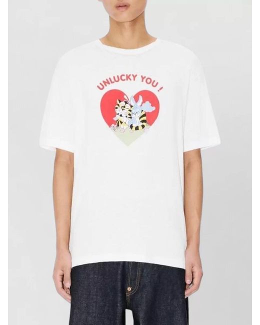 KENZO White Cartoon Graphic Crew Neck T Shirt for men