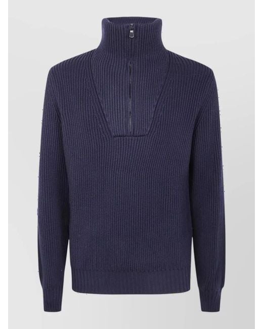Filippo De Laurentis Blue Virgin Wool Half Zip Jumper for men