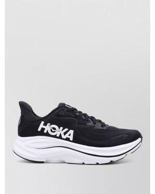 Hoka One One White Clifton Mesh Metarocker Rubber Outsole Sneakers for men