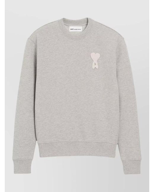 AMI White Crew Neck Sweater Crochet Patch Detail for men