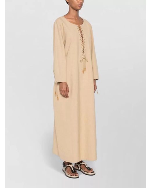 Tory Burch Natural Linen Ankle Length Kaftan Long Sleeves
