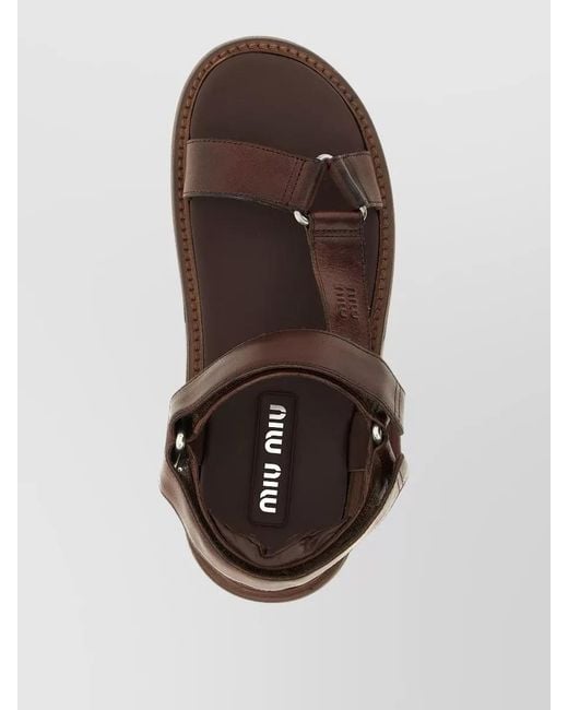 Miu Miu Brown Leather Sandals Multi Strap Design Ring Detail