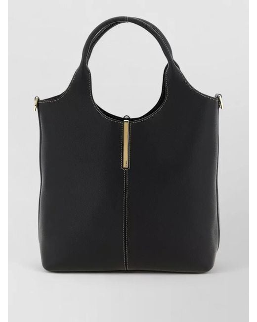 Tod's Black Small Metal Plate Shoulder Shopping Bag