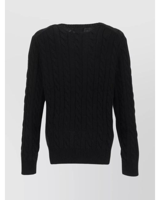 Polo Ralph Lauren Black Cable-Knit Cotton Crewneck Jumper for men