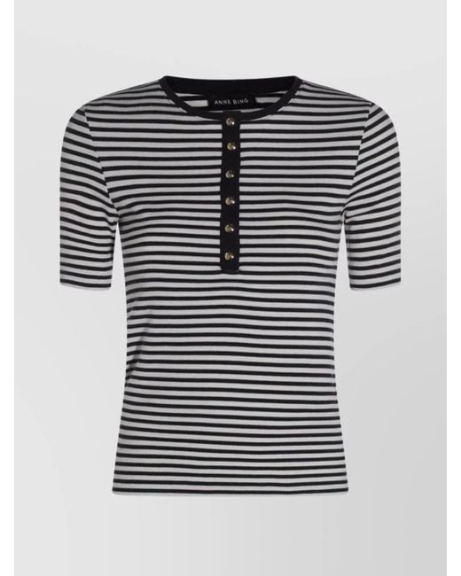 Anine Bing Black Striped Stretch Cotton T-Shirt